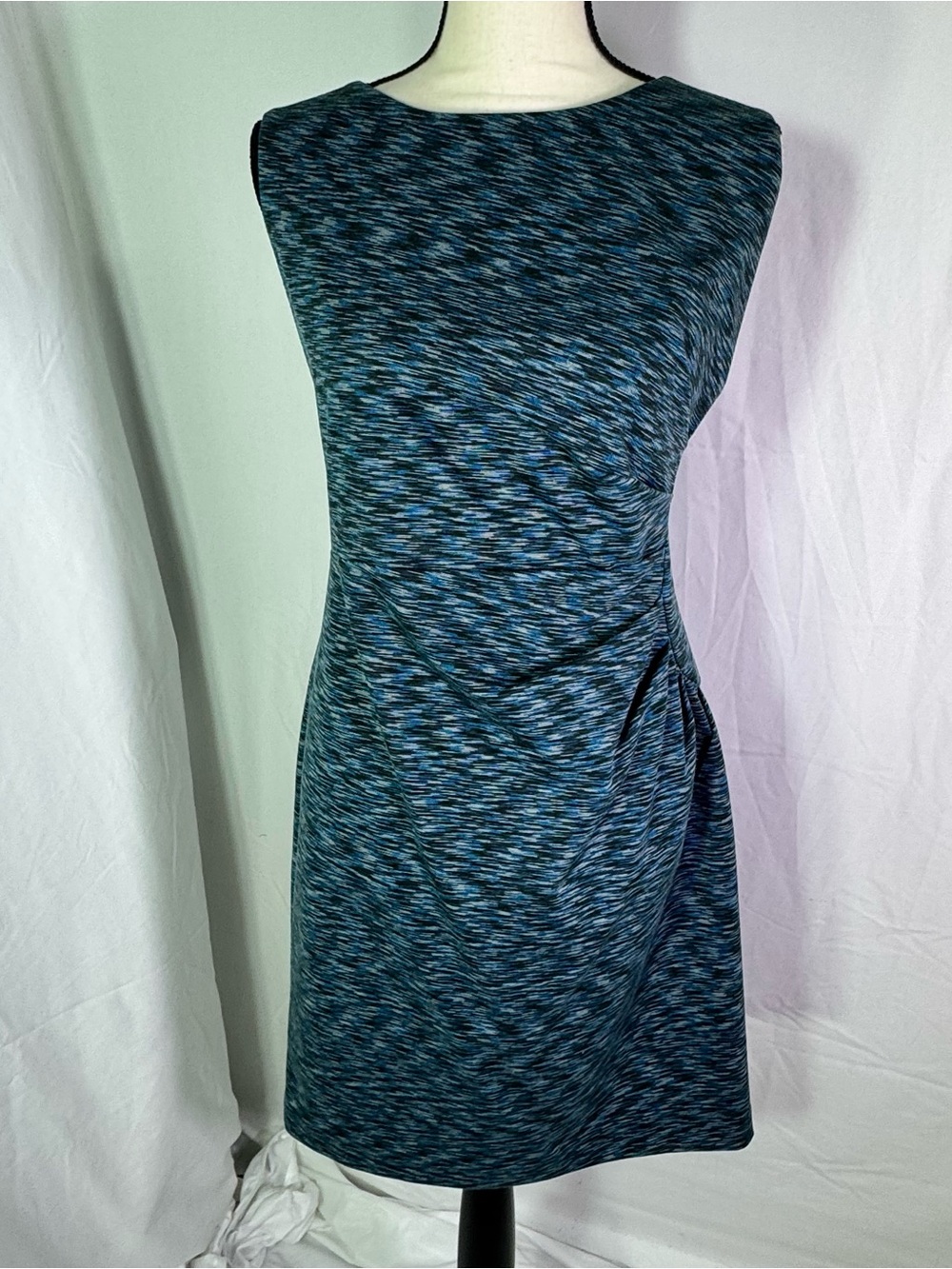Calvin Klein Sheath Dress Size 12 Blue Ruched Stretch Work Office Chic